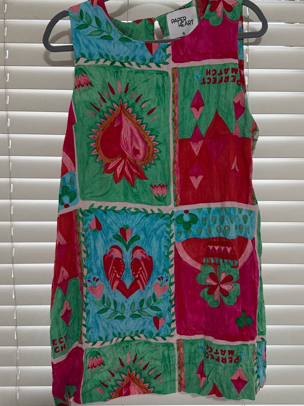 Paper Heart Sleeveless Patchwork Print Dress in Pink & Green